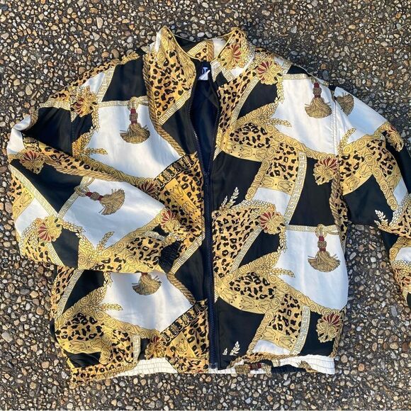 Vintage 1990’s 100% silk gold tassel and animal print bomber - Picture 1 of 5